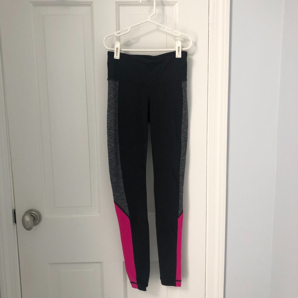 Athleta Black Leggings w/ Grey and Pink Sides